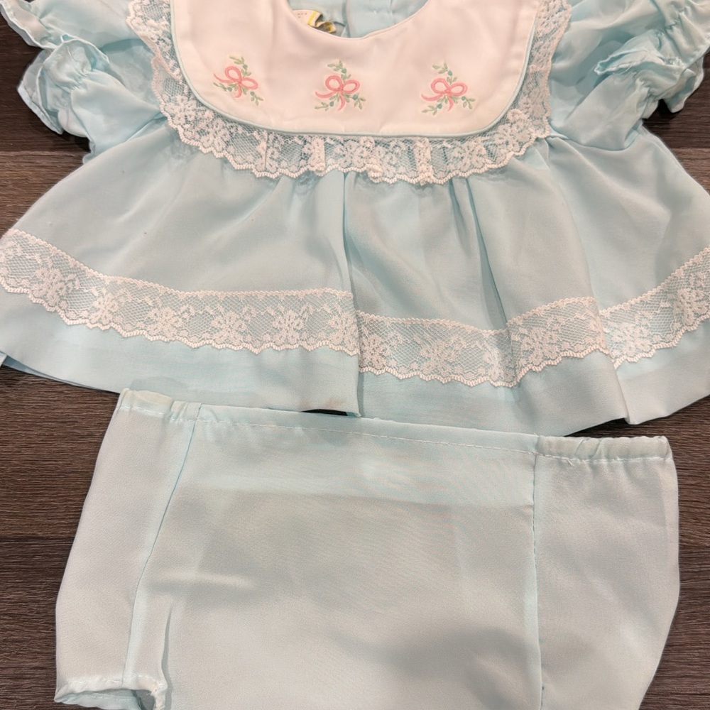 Light Blue Baby Dress with Lace and Embroidery